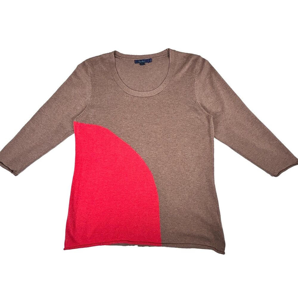 Boden scoop neck pull-over brown & red color block cotton slimming Sz 14